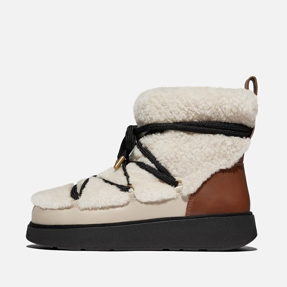 FitFlop GEN-FF Curly-Shearling Crisscross-Lace Ankle Boots